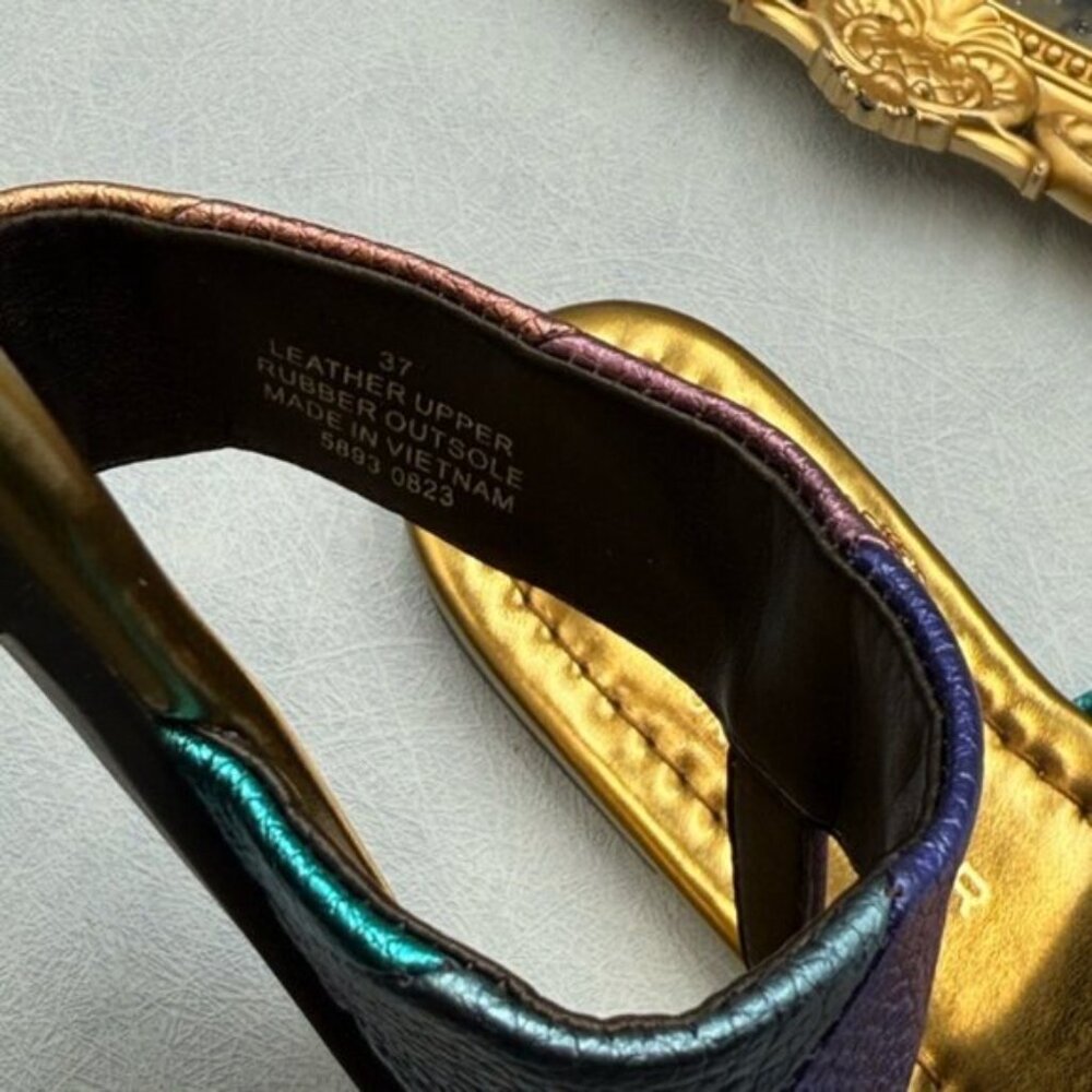 🆕 KURT GEIGER LONDON 🧿 NWOB Kensington T-Bar Sandal, Metallic Rainbow, Sz US 7 - Picture 12 of 13